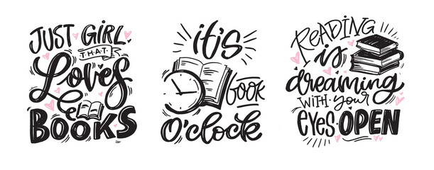 Obraz premium Cute hand drawn doodle lettering quote about books and reading. Lettering for t-shirt design, mug print, bag print, clothes fashion. 100% hand drawn vector image.