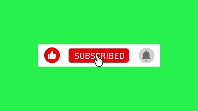 YouTube Subscribe Button, Like, Bell icon Notification button click animation isolated on green background