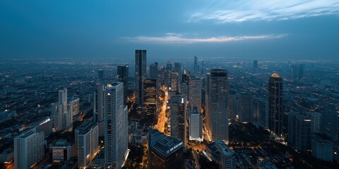 Fototapeta premium Dusk skyline over jakarta: cityscape of skyscrapers and urban lights