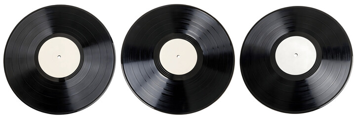 Obraz premium A Set for Three black vinyl records isolated on transparent background