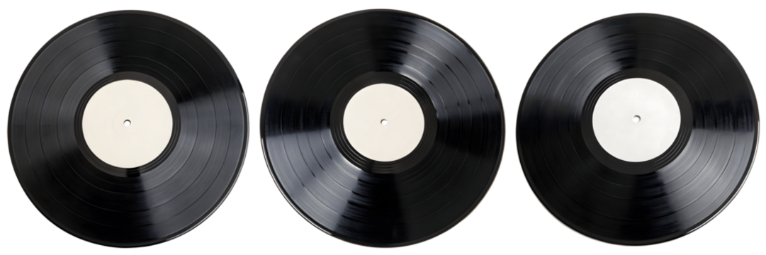 A Set for Three black vinyl records isolated on transparent background