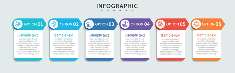 Business infographic vector design template with 6 options, steps or processes. Can be used for workflow layout, diagram, annual report, web design
