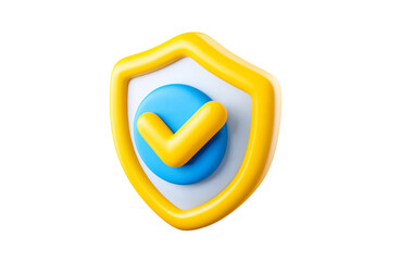 Protection shield icon, checkmark on shield symbol, safety concept. 3d render illustration transparency background