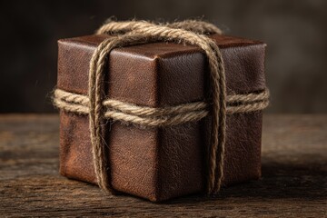 Rustic brown gift box tied with twine