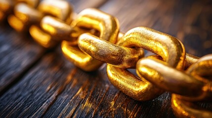 Golden chain on dark wood