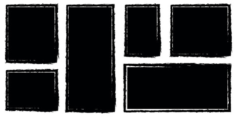 Set of rectangular grunge template background. text box frame rough grunge square paint shape element. Hand drawn crayon grunge brush rectangle text border.
