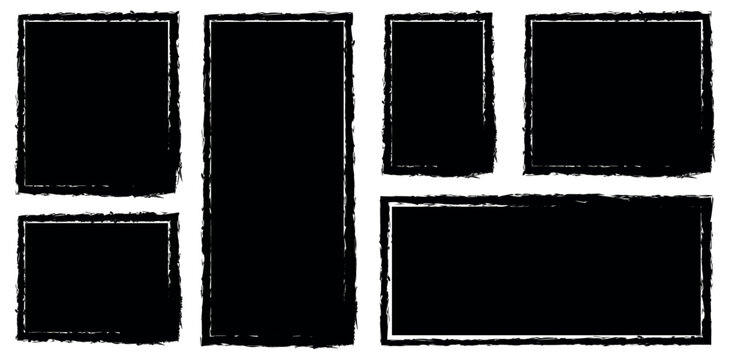 Set of rectangular grunge template background. text box frame rough grunge square paint shape element. Hand drawn crayon grunge brush rectangle text border.