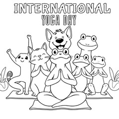 Cute Animals Practicing Yoga - International Yoga Day Coloring Page