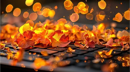 Burning flowers on a keyboard