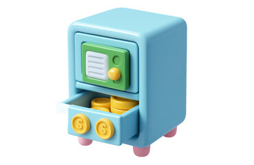3D Money Cabinet with Coins and Bills – Finance Storage Icon in PNG