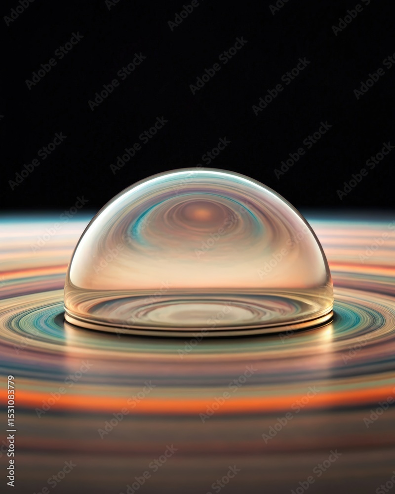 Poster futuristic space habitat design concept. a colorful droplet creates ripples on a surface with a dark