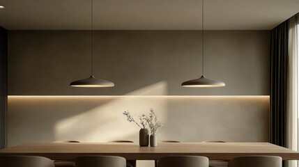 Modern dining room with warm neutral tones