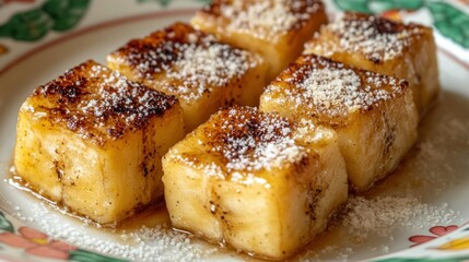 Golden-brown, sweet, and crispy dessert cubes