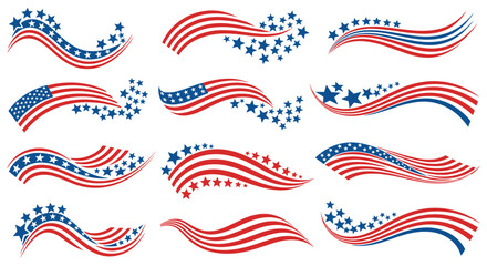Festive American Patriotic Symbol Elements for Independence Day Celebration Design