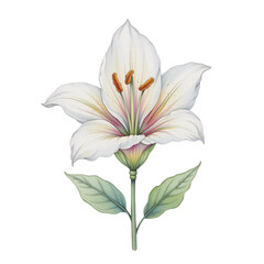 Delicate white lily flower illustration botanical art studio setting natural beauty