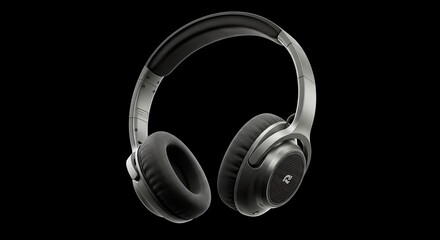 Silver And Black Headphones Isolated On Black Background Showing Detail