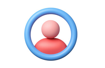 3D illustration of a generic user profile avatar in pink and red tones inside a blue circular frame, on transparent background.