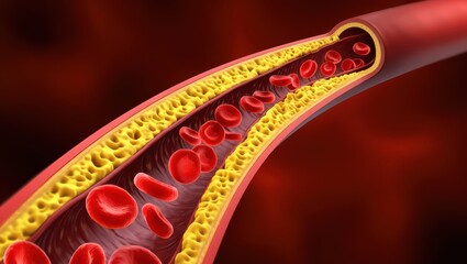 Obraz premium Microscopic View of Blood Flowing Through a Vein Red Blood Cells and Vessel Walls
