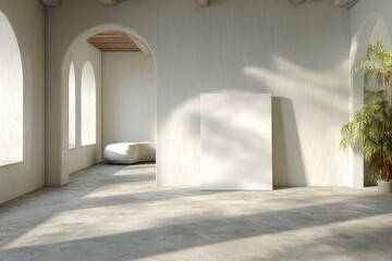 Modern, bright interior with blank canvas