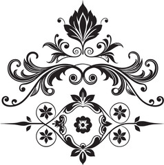 A diverse collection of decorative vector designs, ranging from intricate black and brown floral and scrollwork motifs to vibrant, multi-colored paint splatters and concentric circles, showcasing vari