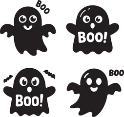 Cartoon Halloween Ghost Characters Set