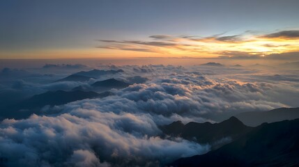 Fototapeta premium Sunrise Above the Clouds, Mountain Peak View