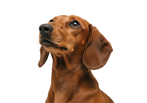 Isolated Headshot of a Brown Dachshund Looking Up