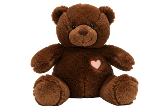 Isolated Soft Brown Teddy Bear Sitting with Heart Patch