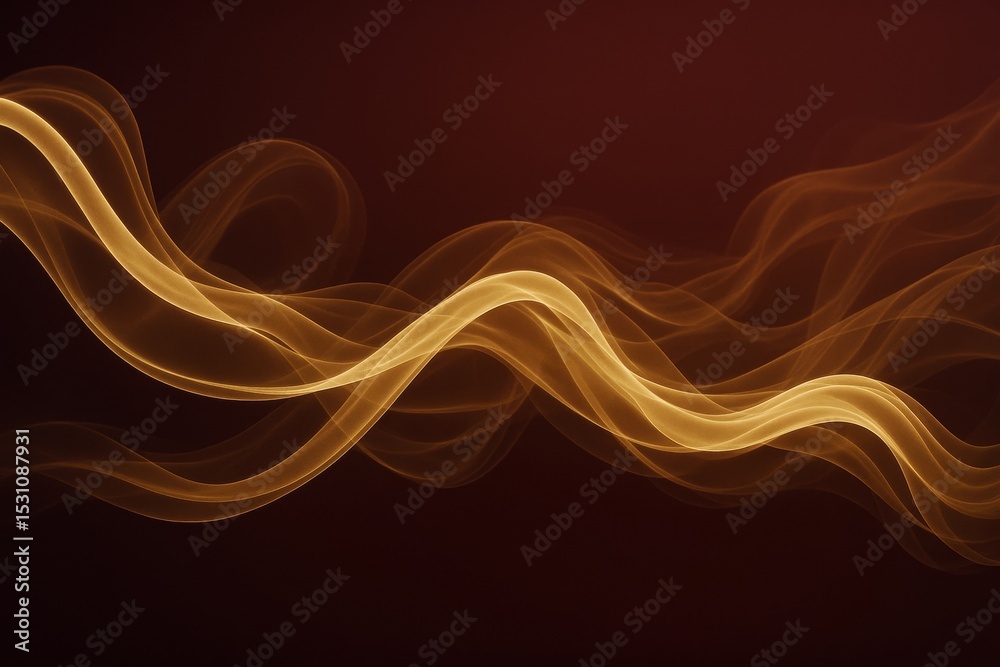 Poster flowing golden light waves on dark background in abstract graphic style, symbolizing energy motion a