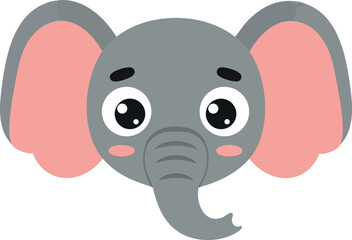 Elephant face cartoon vector illustration with large ears and expressive eyes 
