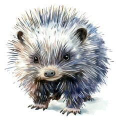 Porcupine Close Up, watercolor clipart vector, isolated on a white background.