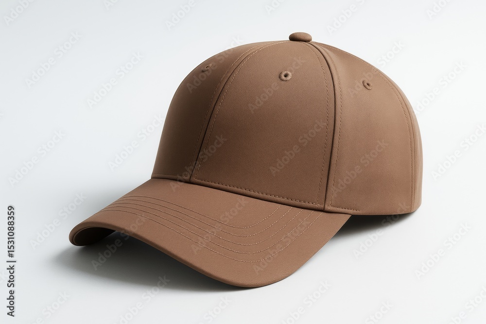 Poster Minimal brown baseball cap mockup on clean white background for branding and advertising concept template with empty copyspace design layout.