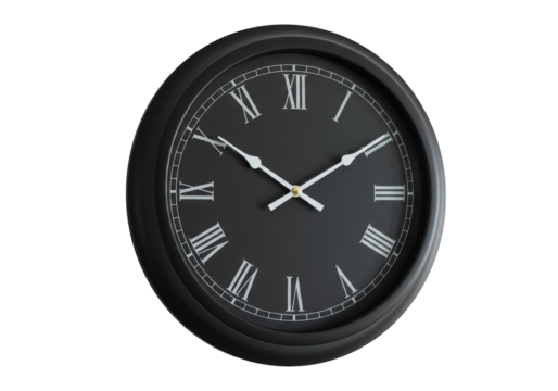 Isolated Classic Black Wall Clock with Roman Numerals