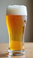 Refreshing Golden Beer A Close-Up View of a Pint Glass Filled with Frothy Lager