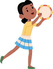 Girl Playing Tambourine Happily