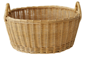 Obraz premium Elegant natural wicker basket with two handles for storage eco home oval on transparent background