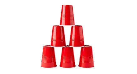 Red solo cups pyramid stack party game beer pong drinking challenge tournament celebration isolated on black 100 on transparent background