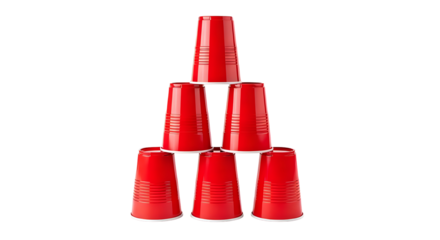 Red solo cups pyramid stack party game beer pong drinking challenge tournament celebration isolated on black 100 on transparent background