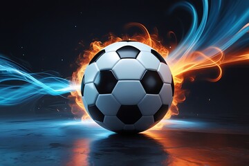 Fototapeta premium Fiery soccer ball with blue and orange flames
