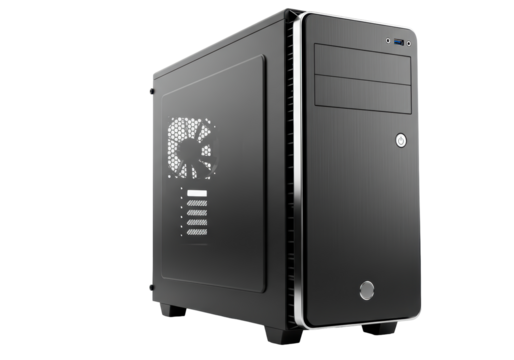 Isolated Black Computer Case with Mesh Panel
