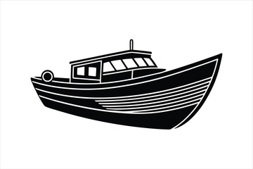 Transport Boat Vector Outline Art for Marine Projects on white background