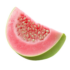 Fresh guava slice isolated closeup healthy fruit tropical food diet pink on transparent background