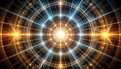 Abstract Golden Network Background with Bright Radial Lines