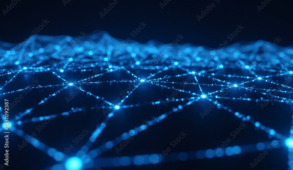 Wall mural blue interconnected network nodes forming a web-like structure