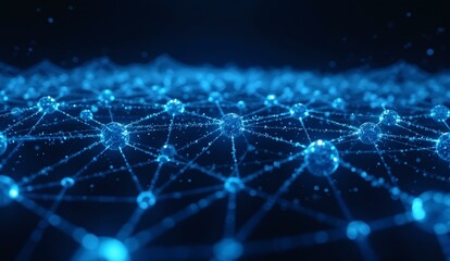 Blue Network of Connected Nodes on a Dark Background