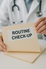 Regular medical check-up folder being held by a healthcare professional in a clinical setting