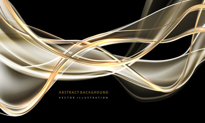 Abstract gold ribbon curve wave luxury overlap on black design modern background vector