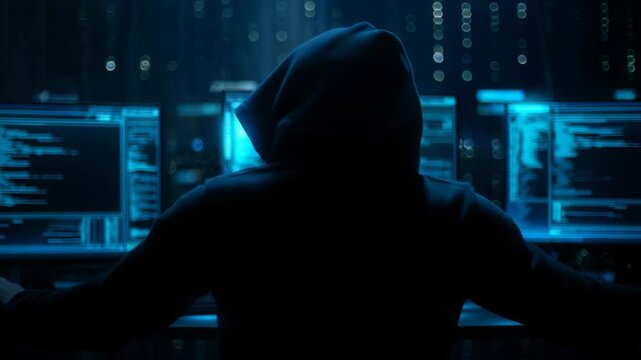 Hacker Breaking Into System via Multiple Screens

