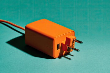 Orange charging brick, teal backdrop