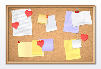 Vision Board Realistic composition with notes and hearts